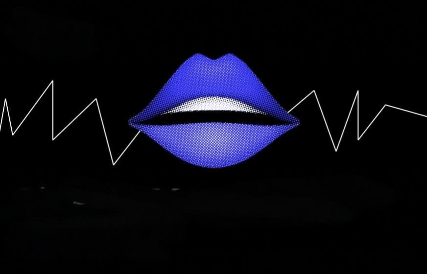 Stylized blue lips with audio waveform representing lipsync